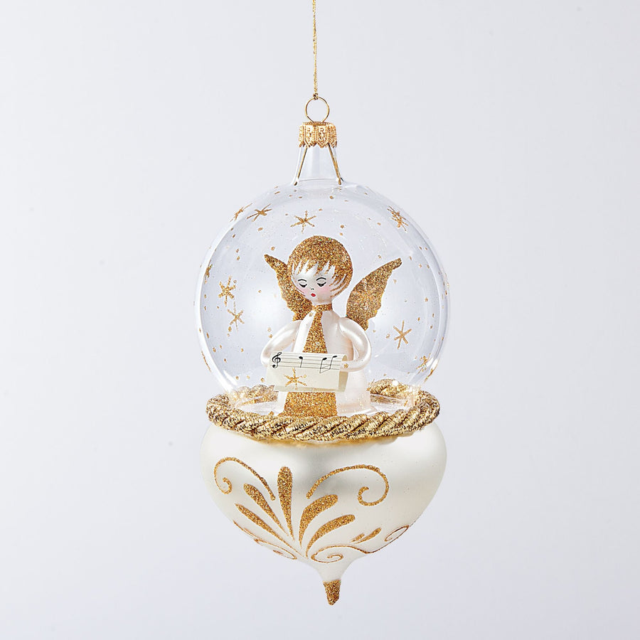 De Carlini Gold Singing Angel Glass Ornament