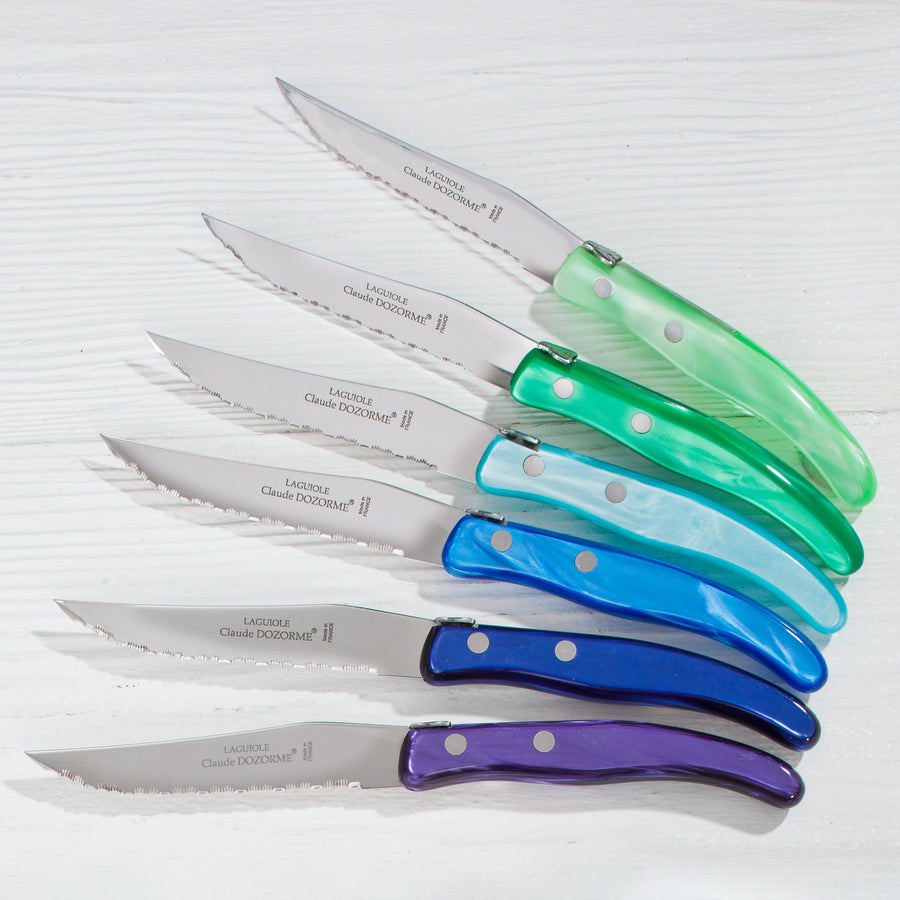 Blue & Green French Dozorme Boxed Knife Set Of 6
