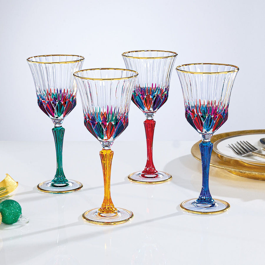 Jewel-Toned Crystal Wine Glasses Set Of 4