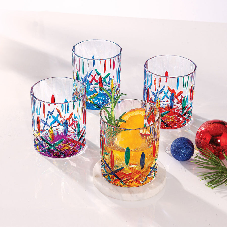 Jewel-Toned Crystal Drinking Glasses Set Of 4