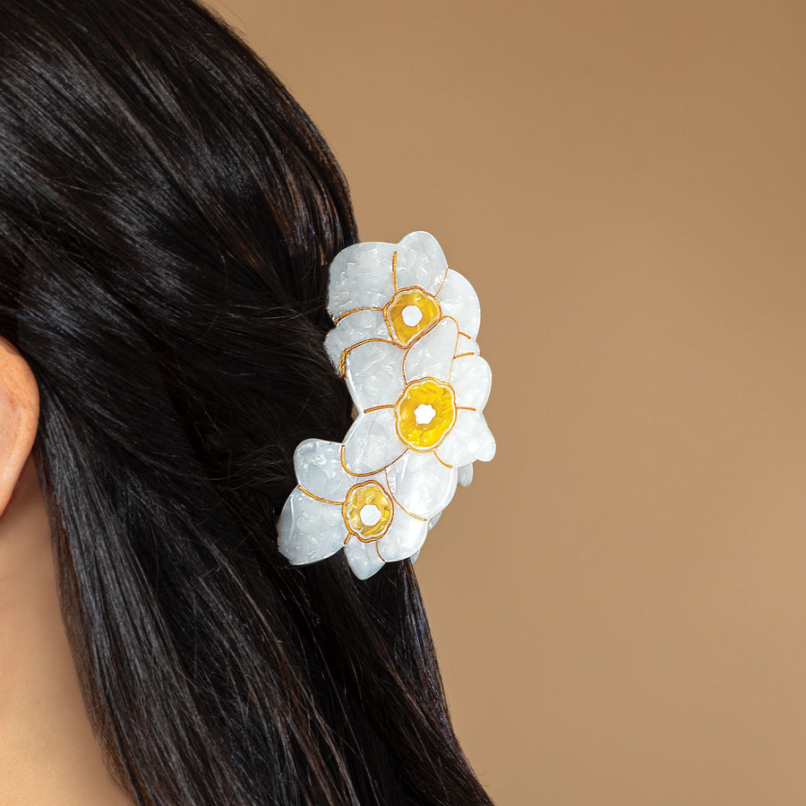 Hand-Painted Ivory Narcissus Hair Clip