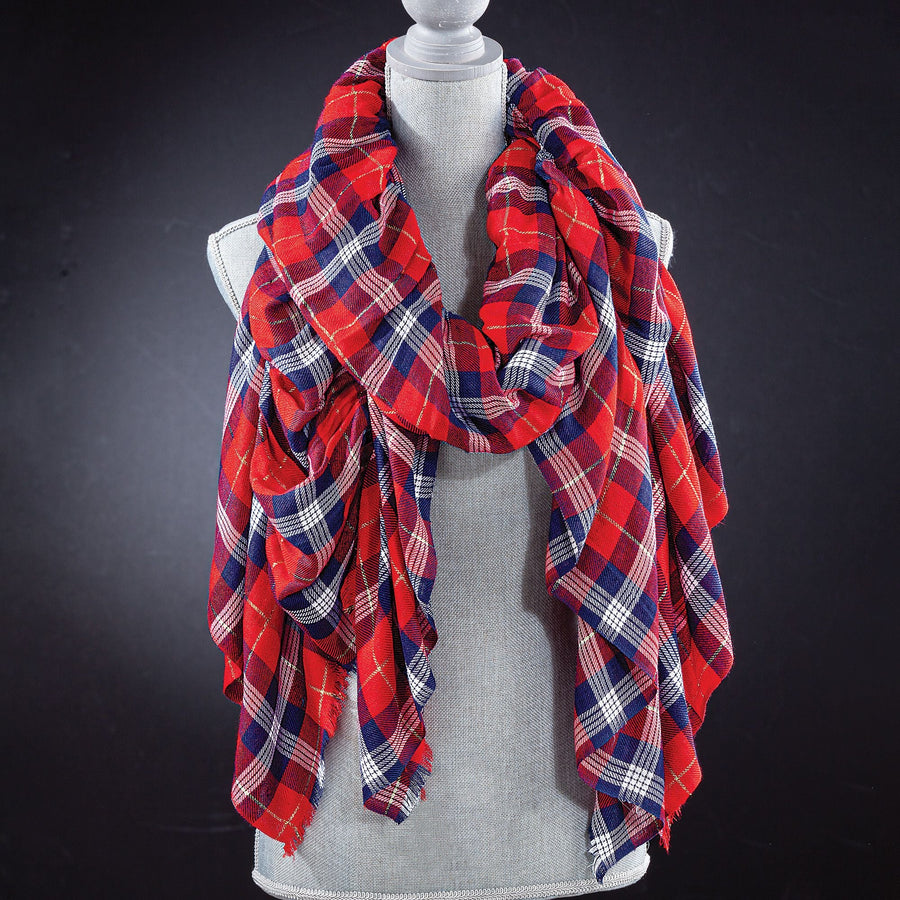 Shimmering Plaid Gathered Scarf