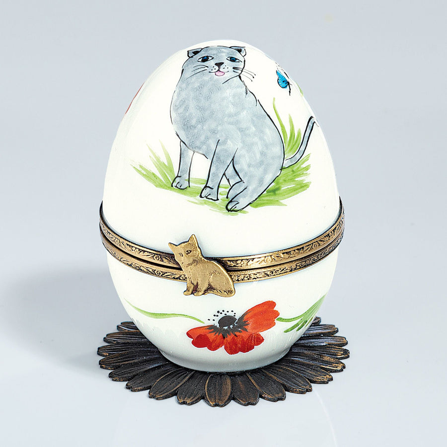 Limoges Porcelain Musical Egg With Kitten