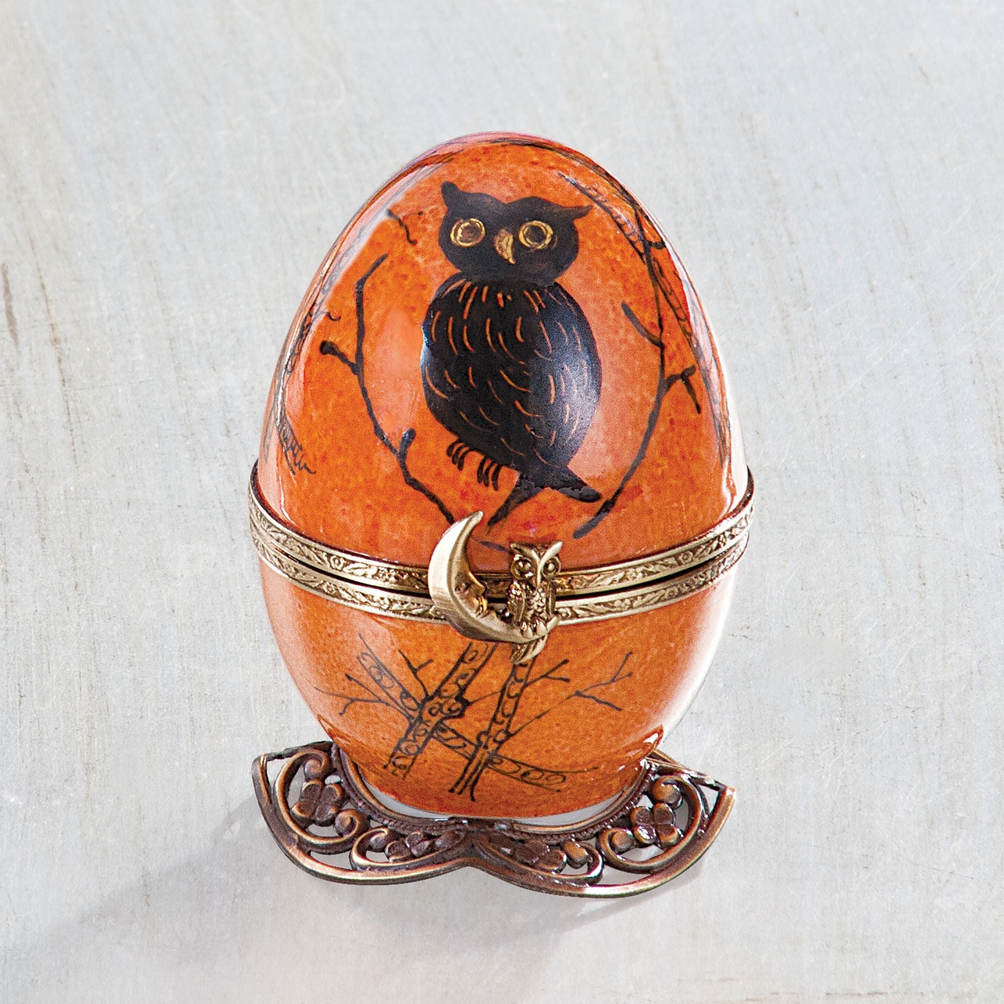 Limoges Porcelain Spooky Owl Musical Egg