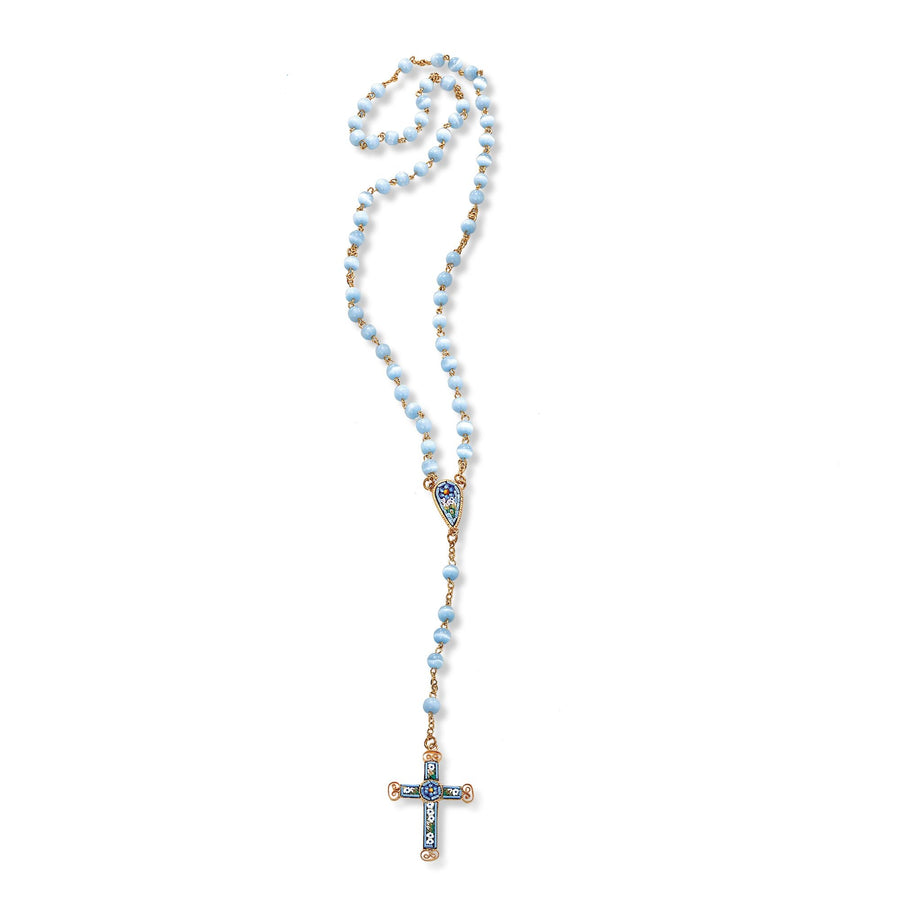Murano Glass Millefiori Light Blue Mosaic Rosary