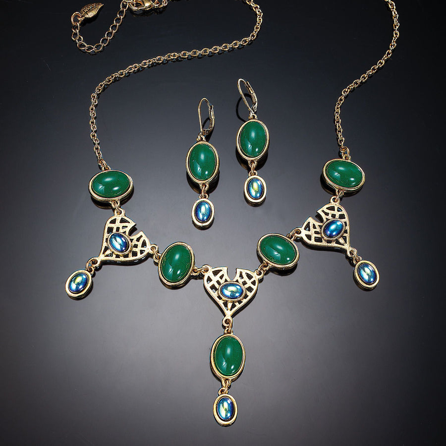 Green Queen Crystal Necklace & Earrings Set