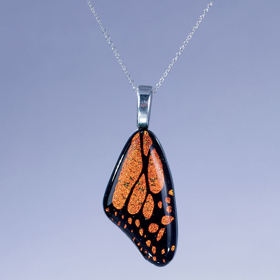 Dichroic Glass Butterfly Wing Pendant Necklace