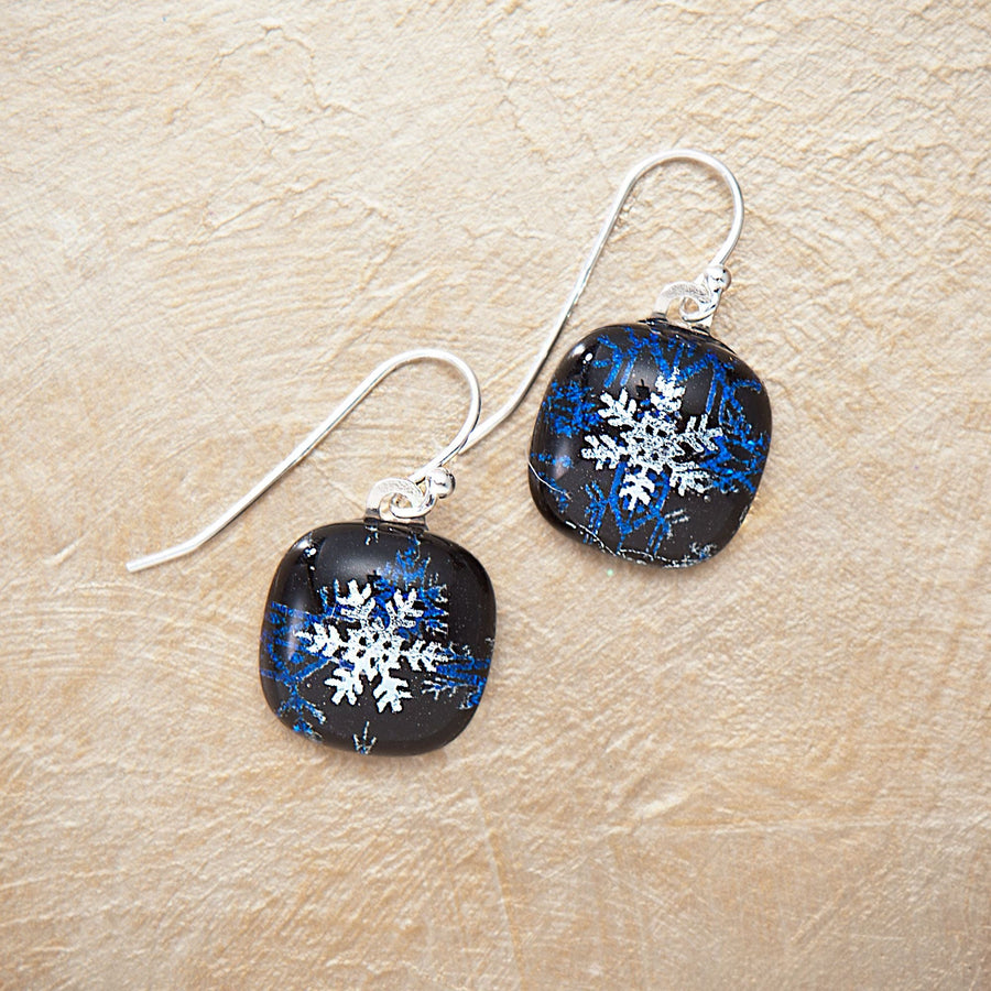 Dichroic Glass Snowflake Earrings