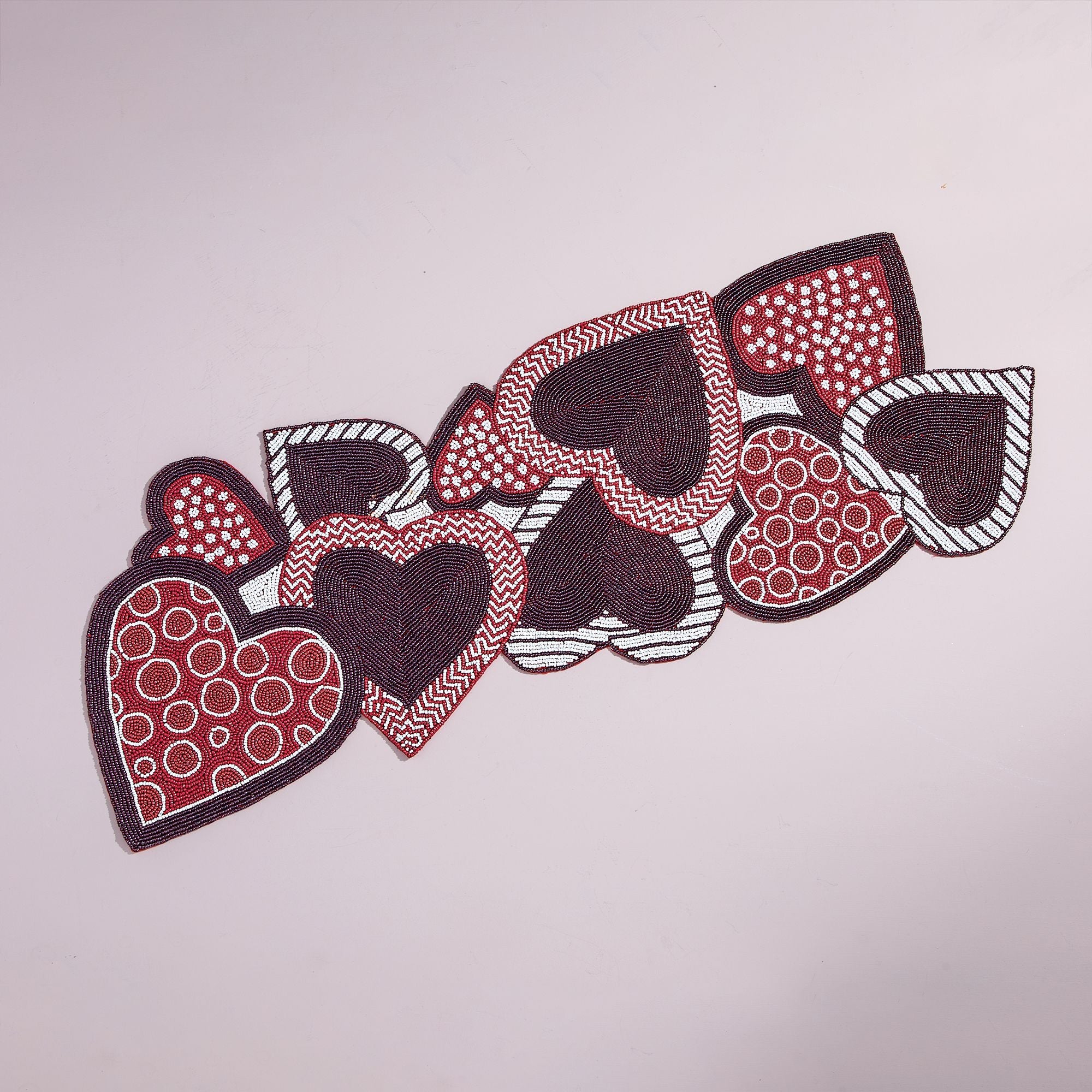 Hand-Beaded Hearts Table Runner (Preorder)