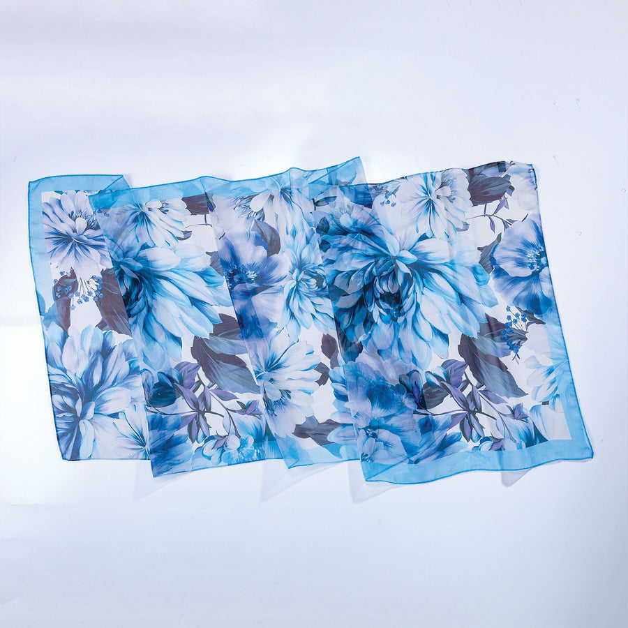 Hues Of Blue Floral Silk Scarf