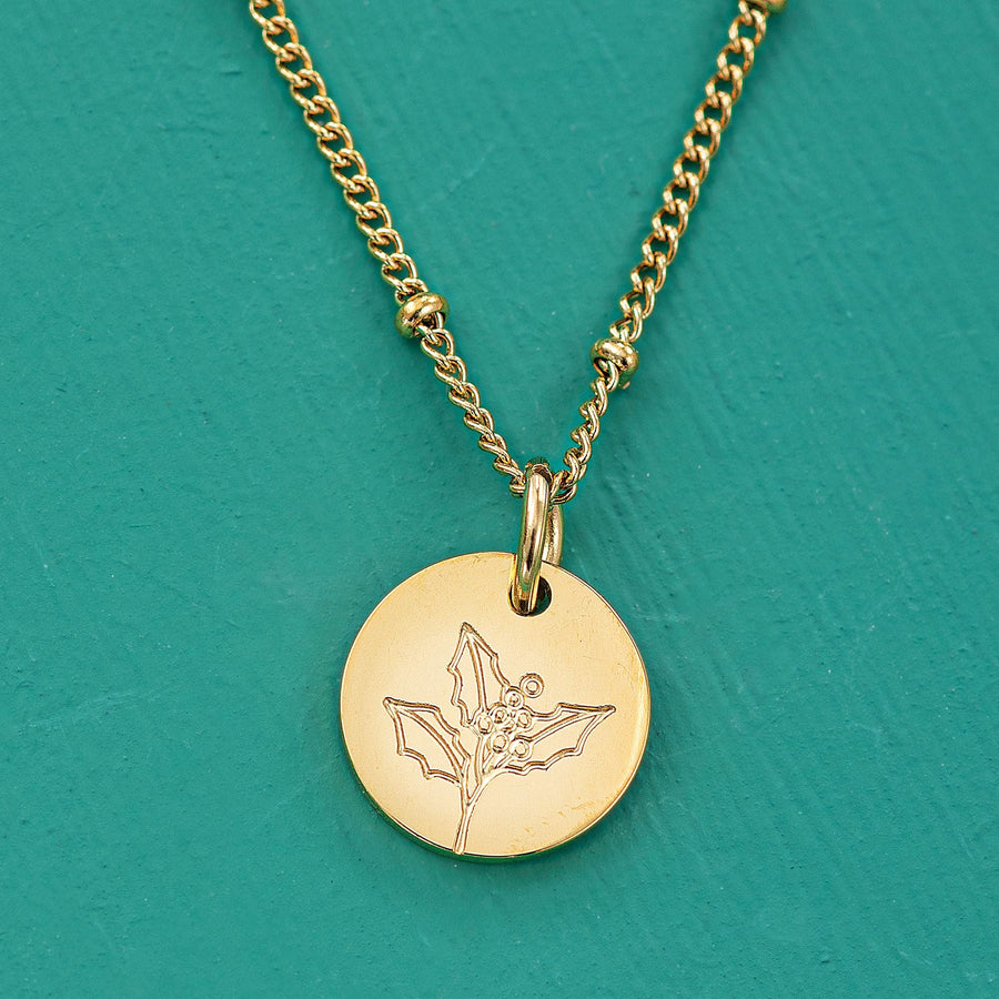 December Holly Birth Flower Charm Necklace