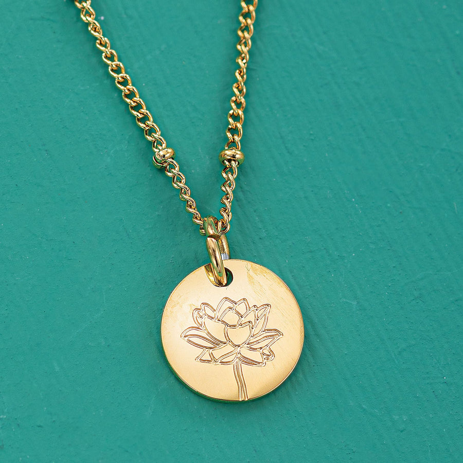July Water Lily Birth Flower Charm Necklace