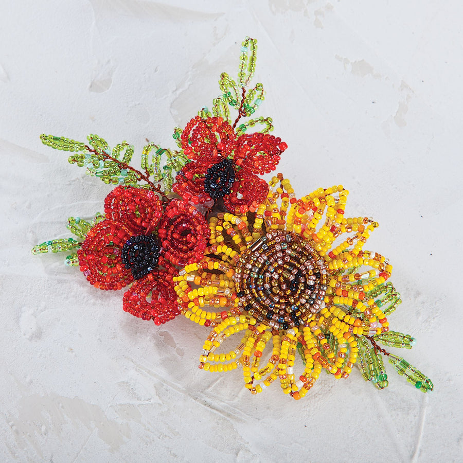 Murano Glass Sunflower & Poppies Barrette