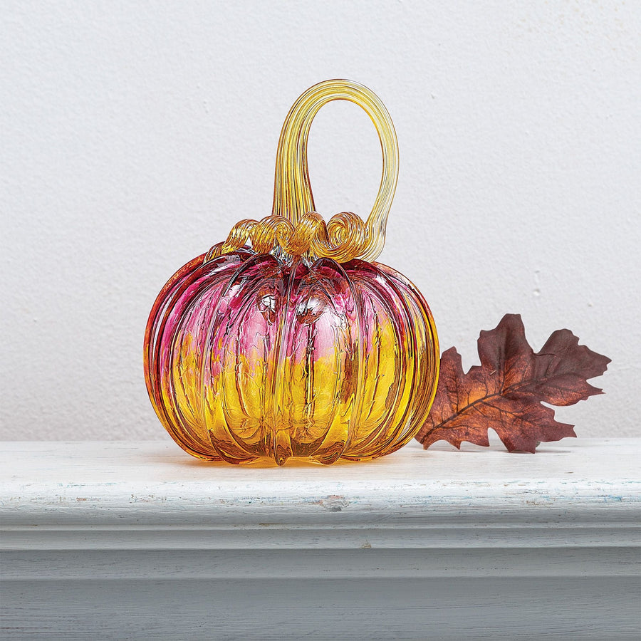 Hand-Blown Glass Burgundy Ombre Pumpkin