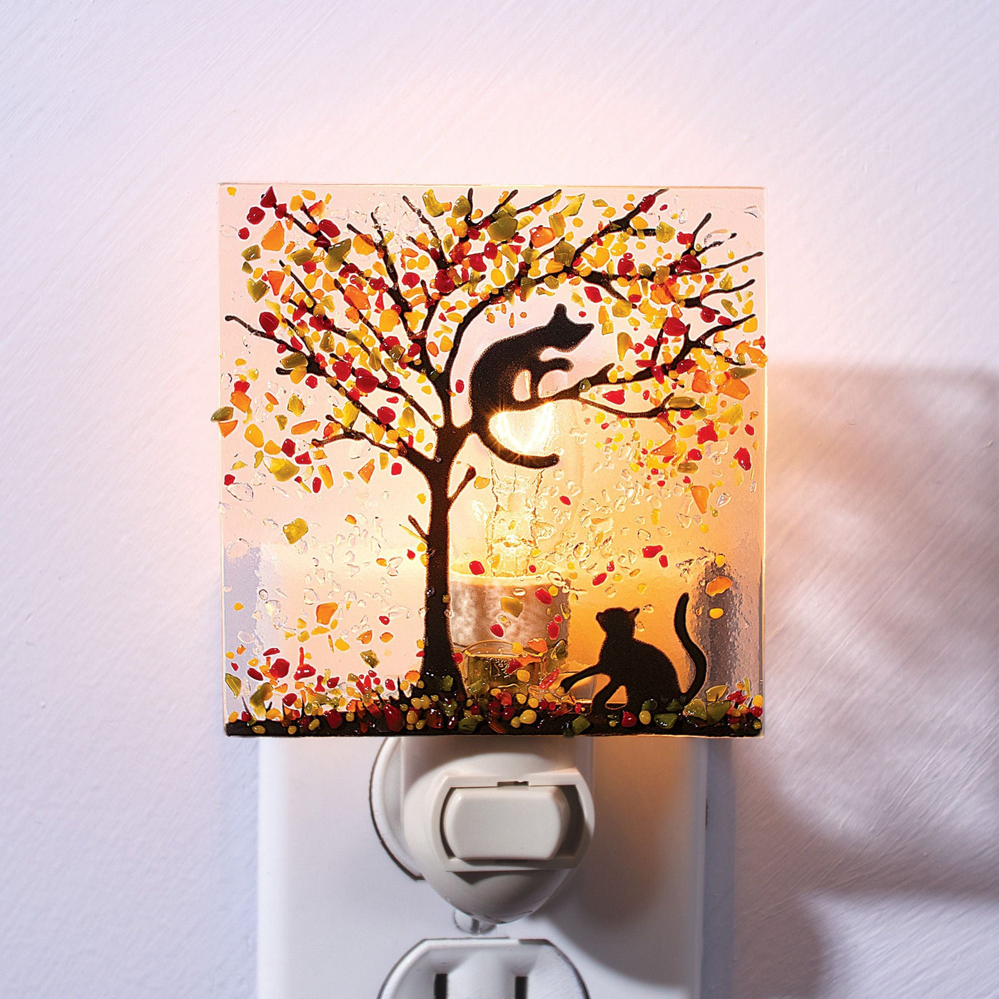 Fused Glass Climbing Kitties Nightlight