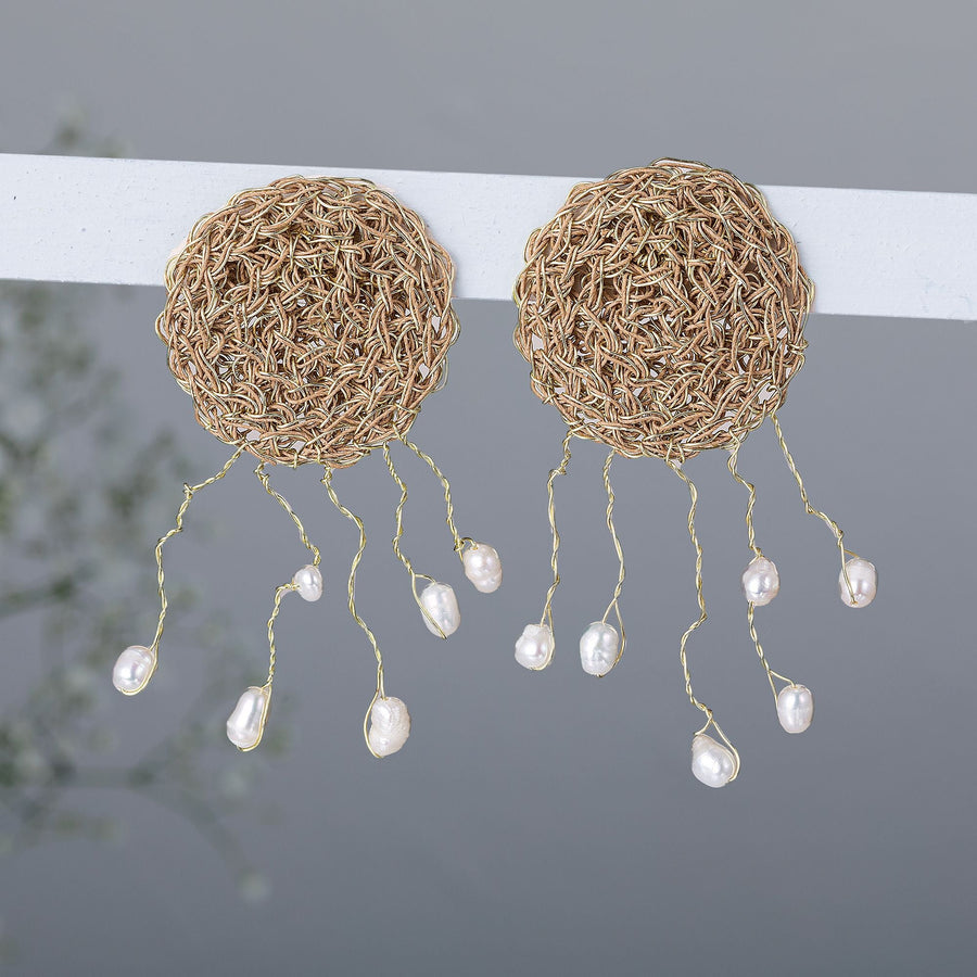 Golden Crocheted Pearl Earrings