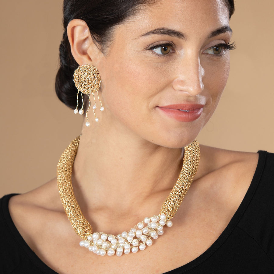 Golden Crocheted Pearl Necklace