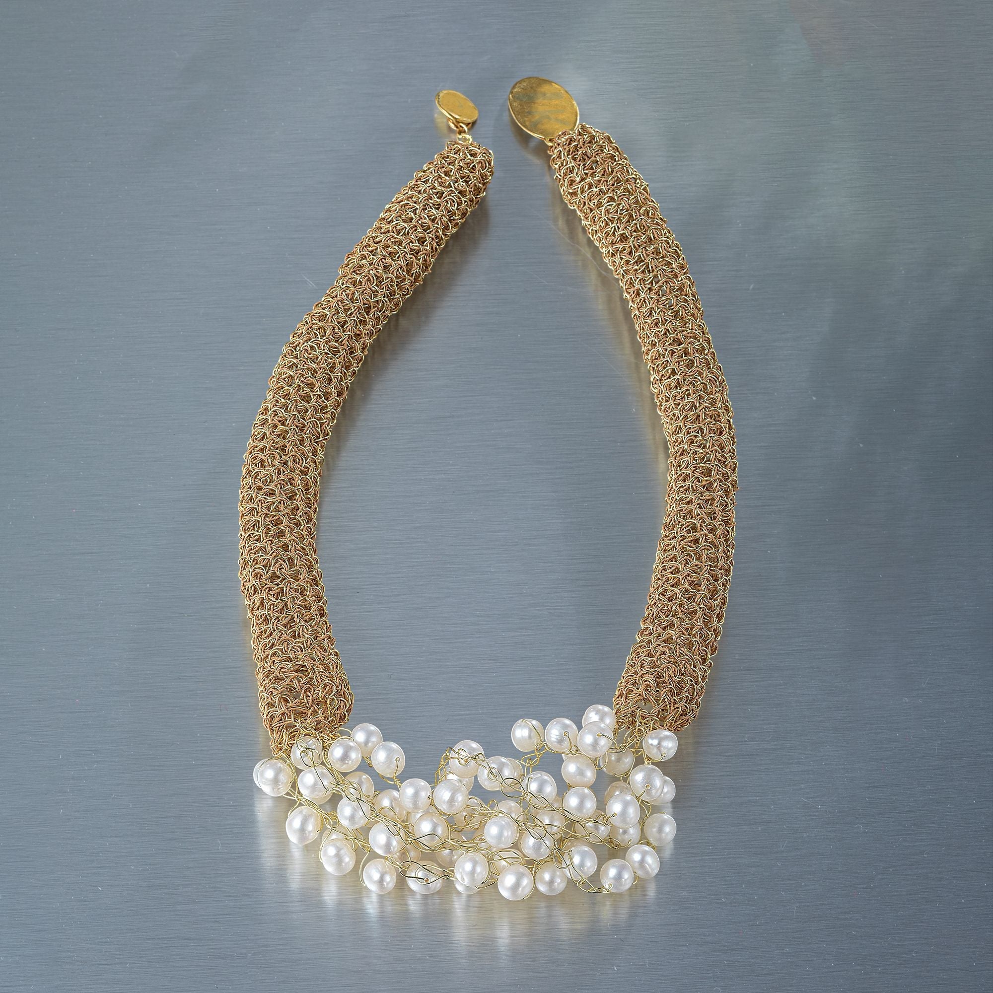 Golden Crocheted Pearl Necklace