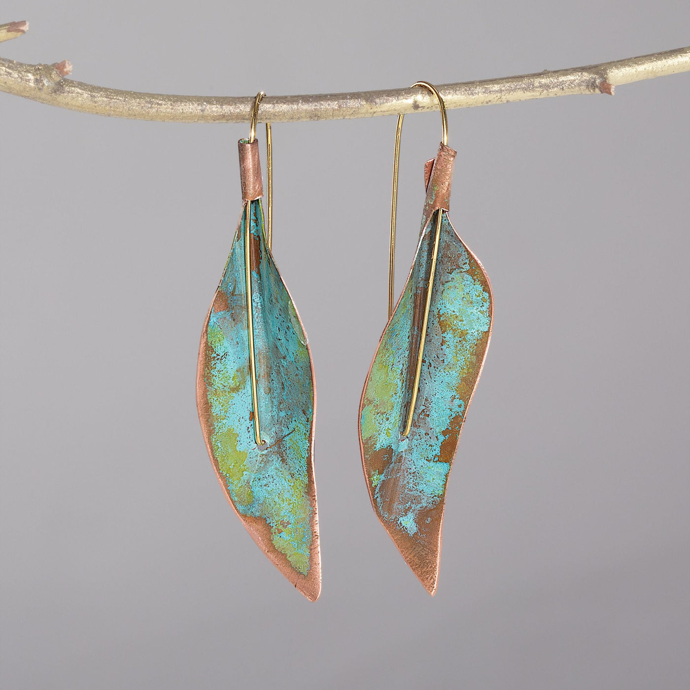 Metal Abstracts Leaf Patina Earrings