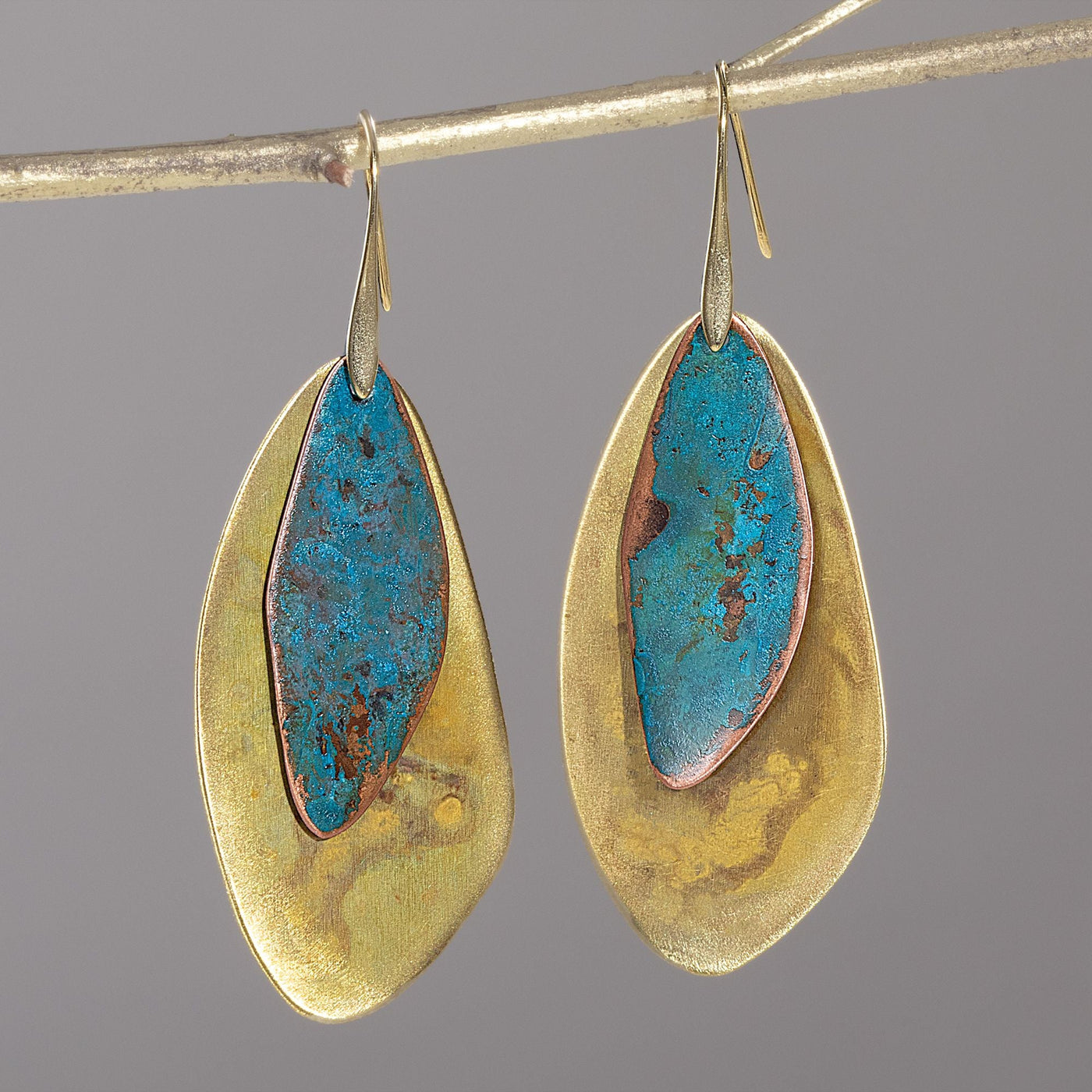 Metal Abstracts Oval Patina Earrings