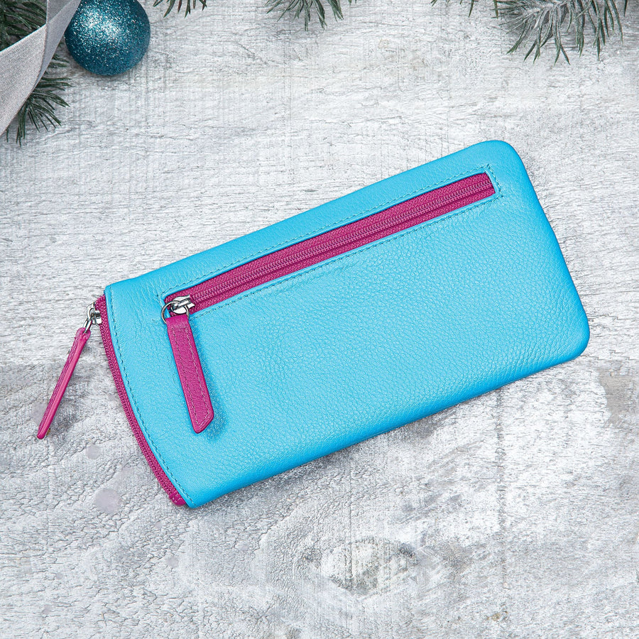Turquoise Blue Leather Eye Glass Case