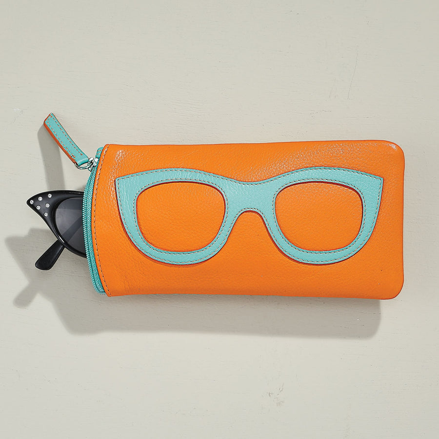 Orange Leather Eyeglass Case