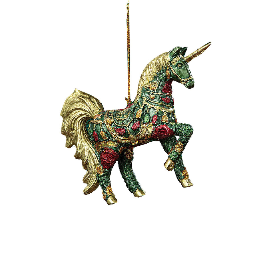 Hand-Painted Glittering Green Unicorn Ornament