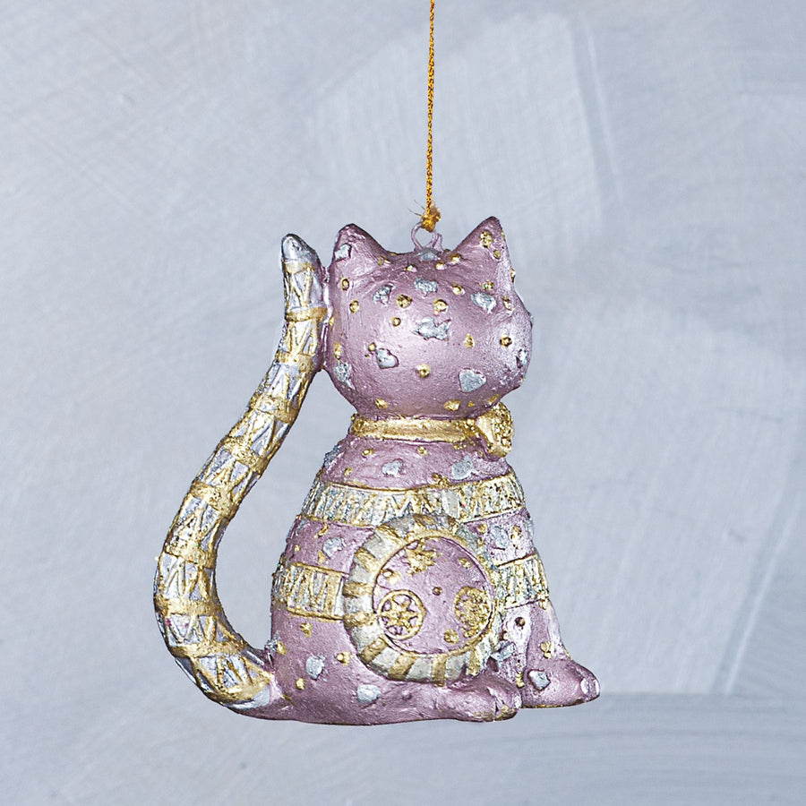 Hand-Painted Pink Cat Ornament