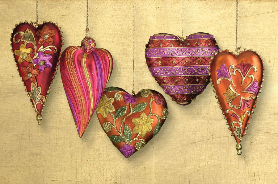 Hand-Painted Love In The Air Heart Ornaments Set Of 5