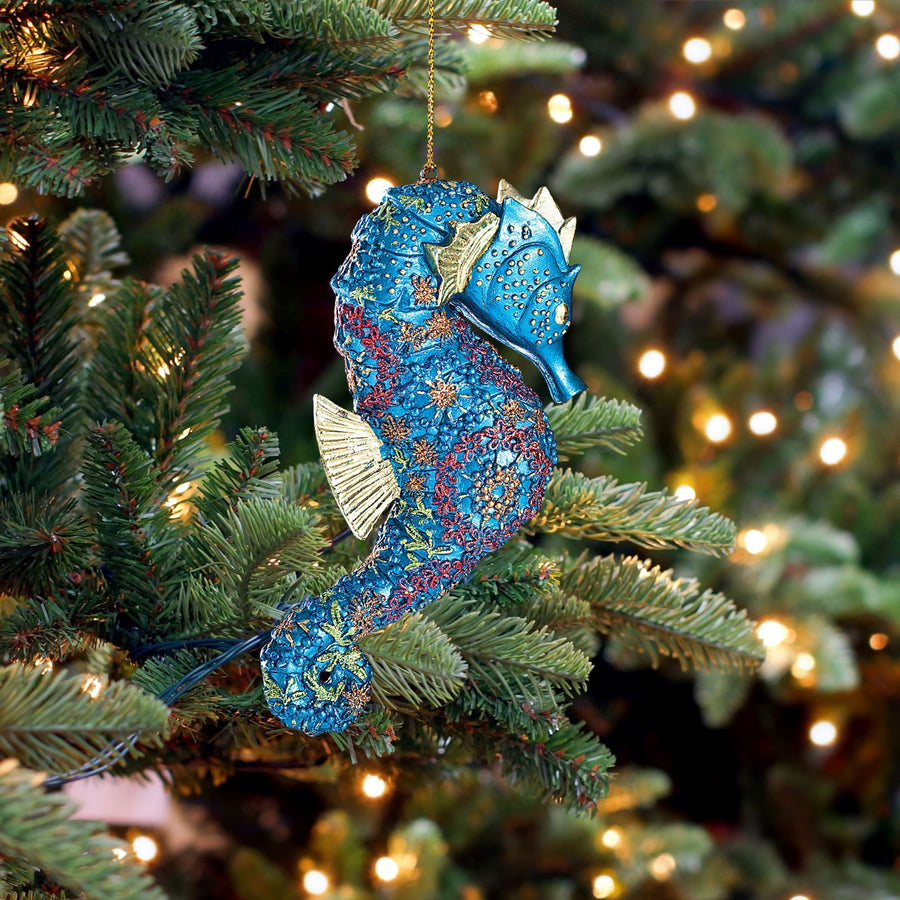 Hand-Painted Blue Seahorse Ornament