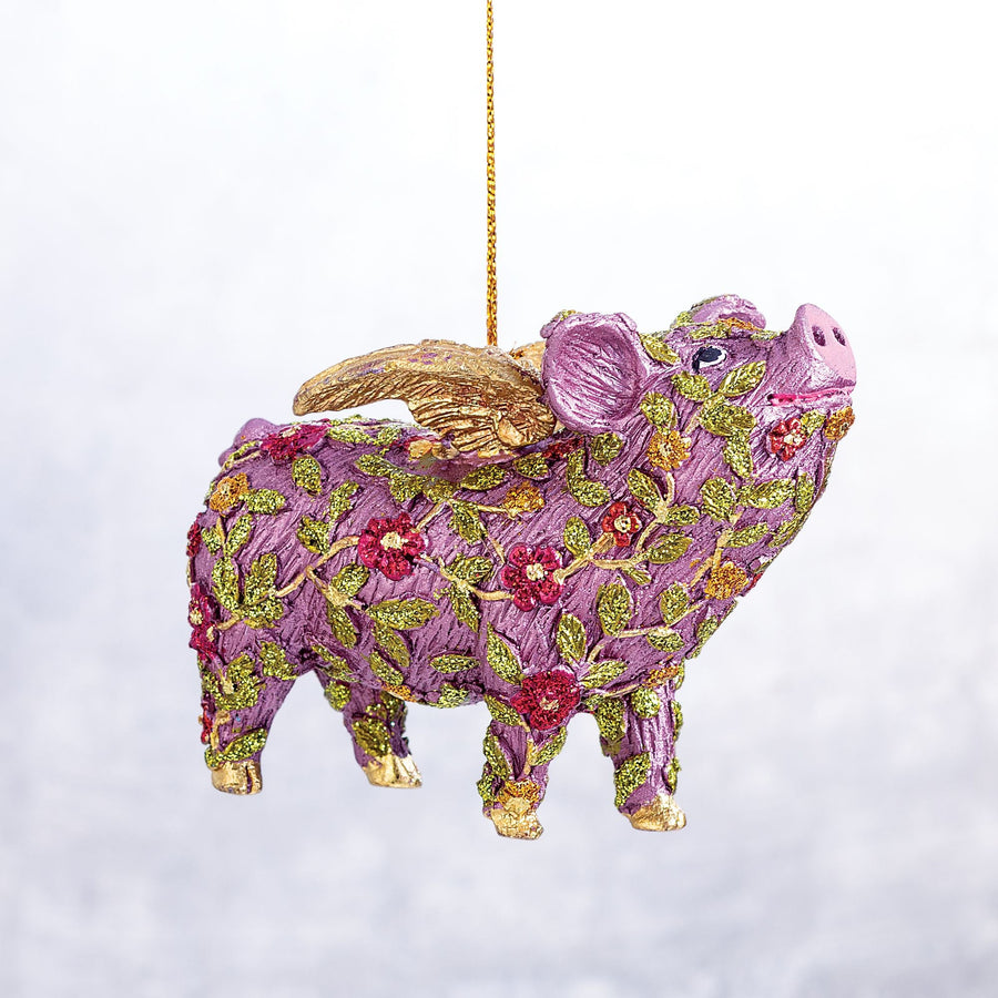 Hand-Painted Flying Pig Ornament