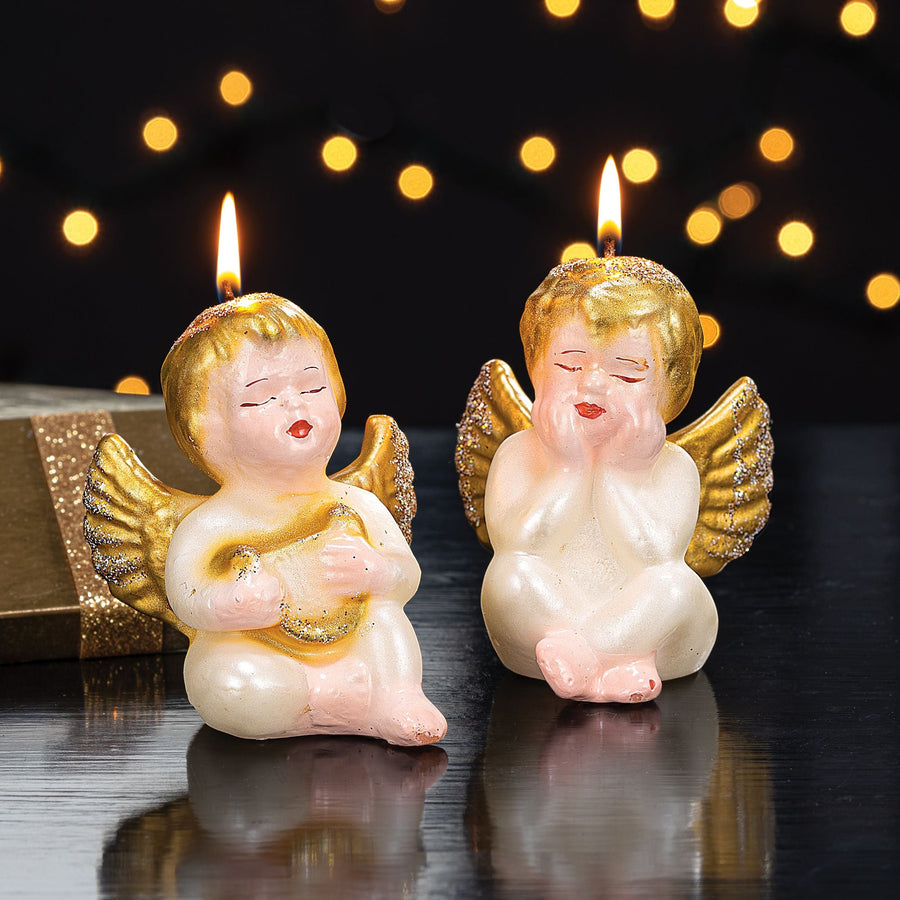 Hand-Poured Cherub With Harp Candle