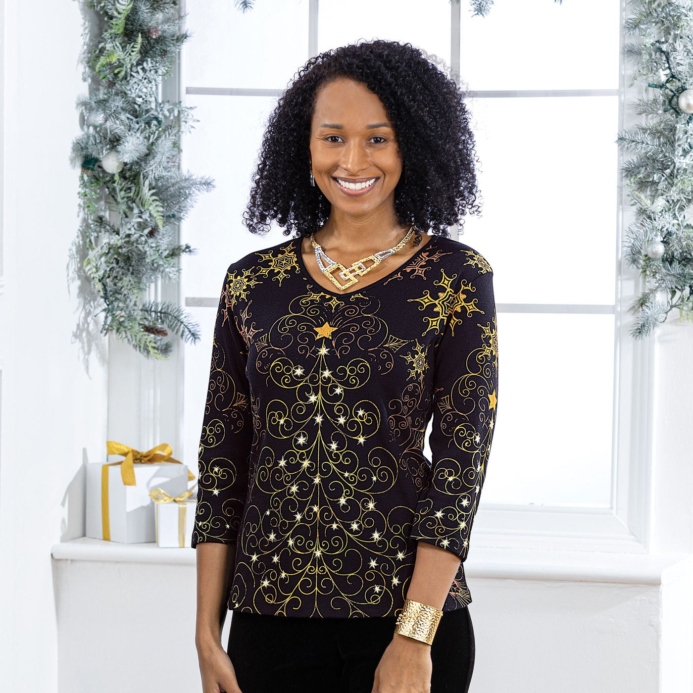 Golden Christmas Cotton Top