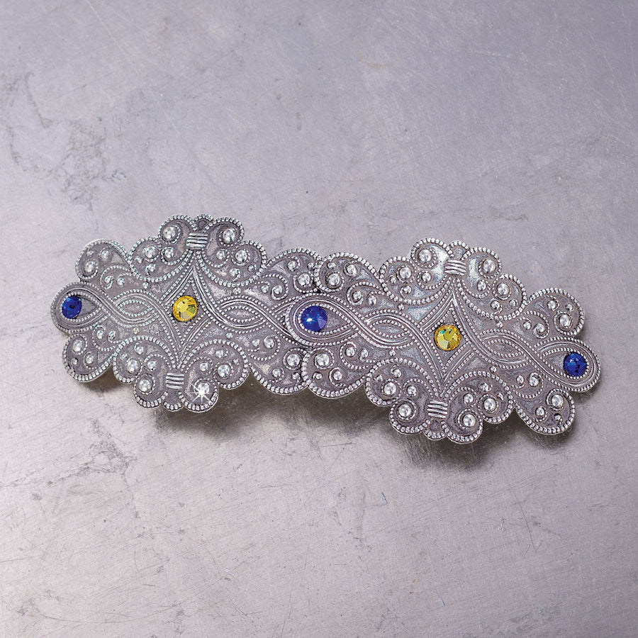 Julie's Vintage Style Barrette With Blue & Yellow Swarovski Crystals