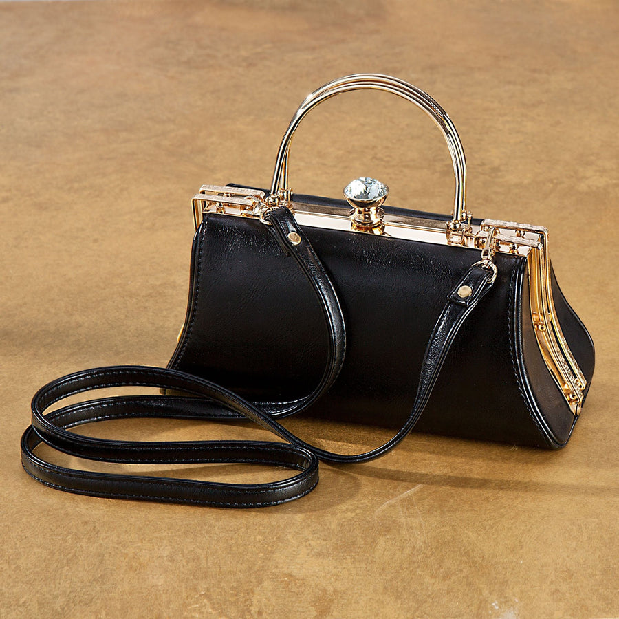 Vintage-Style Black Handbag With Swarovski Crystals