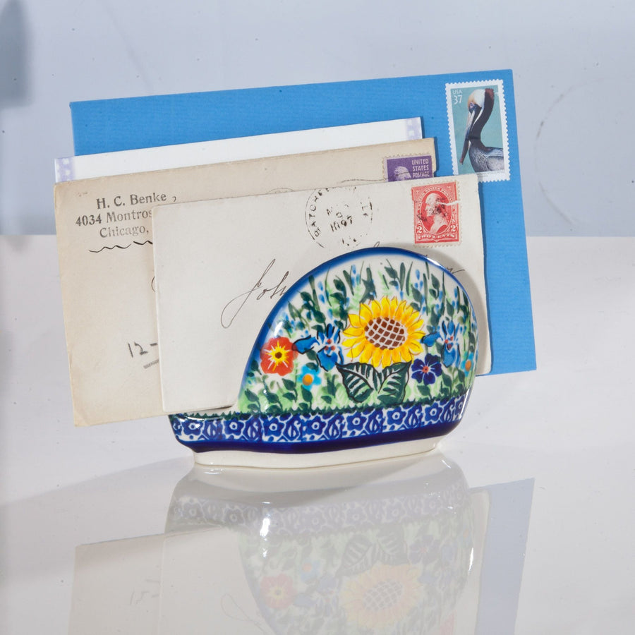 Polish Pottery ''Aleksandra'' Sunflower & Poppy Letter & Napkin Holder