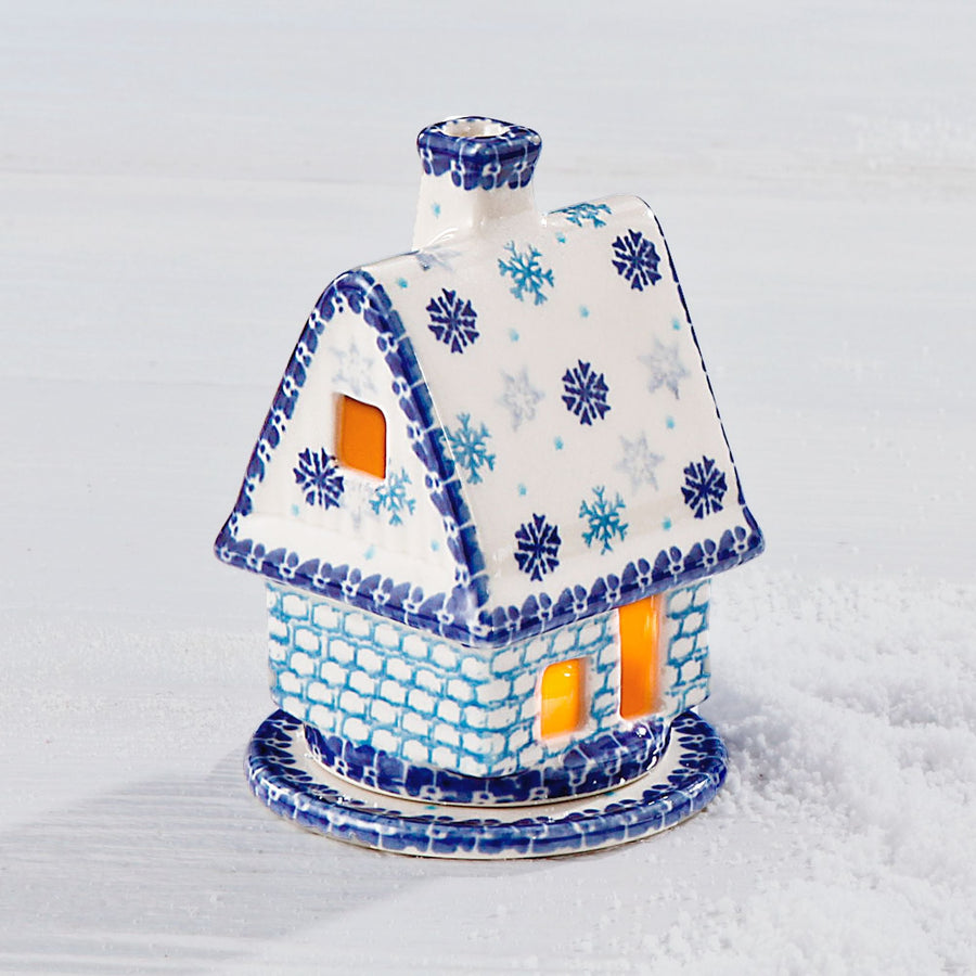 Polish Pottery ''Snowy & Bright'' Holiday House Luminary