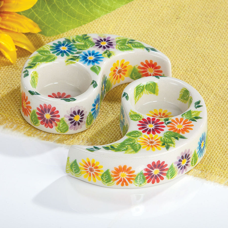 Polish Pottery Flower Shop Floral Double Tealight Holder