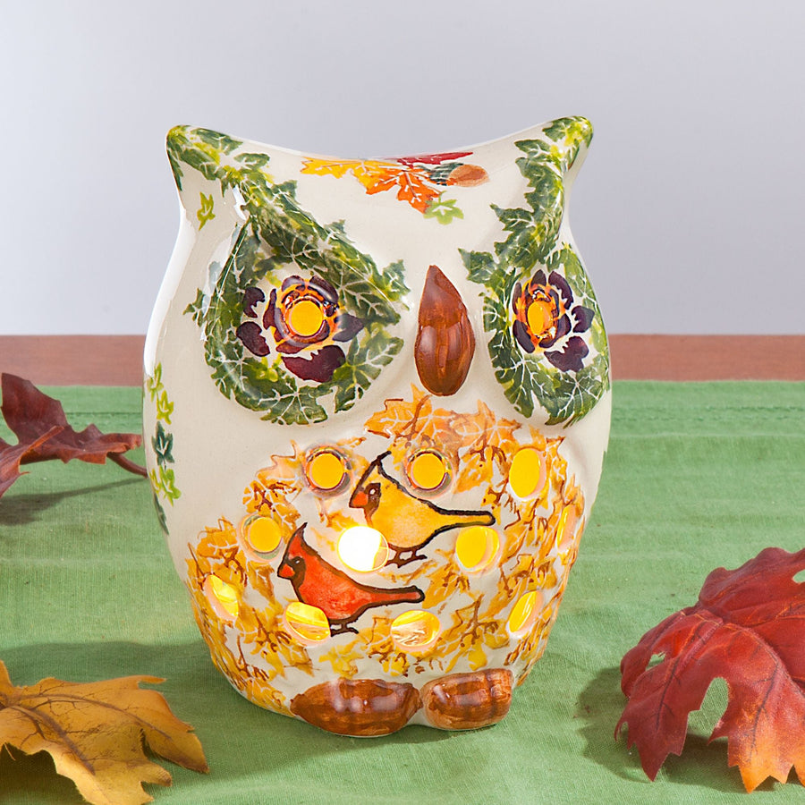Polish Pottery Autumn Cardinal Owl Luminary