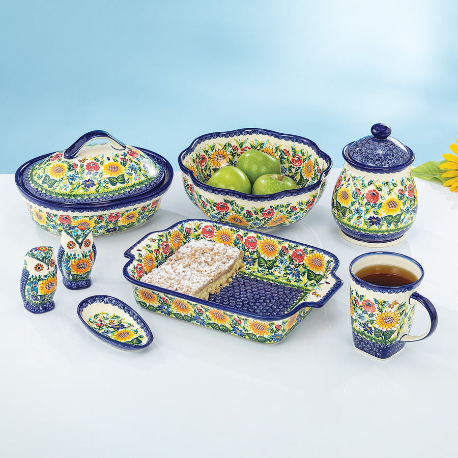 Polish Pottery Aleksandra Sunflower & Poppy Cookie Jar