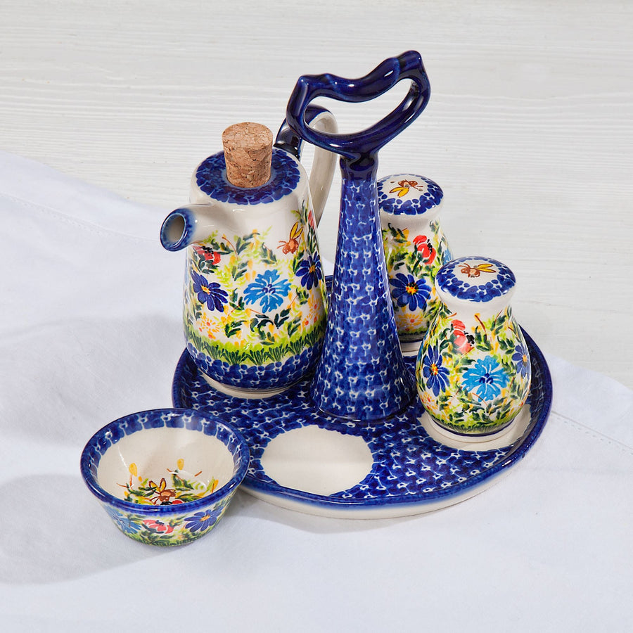 Polish Pottery ''Laura'' Floral Condiment Caddy