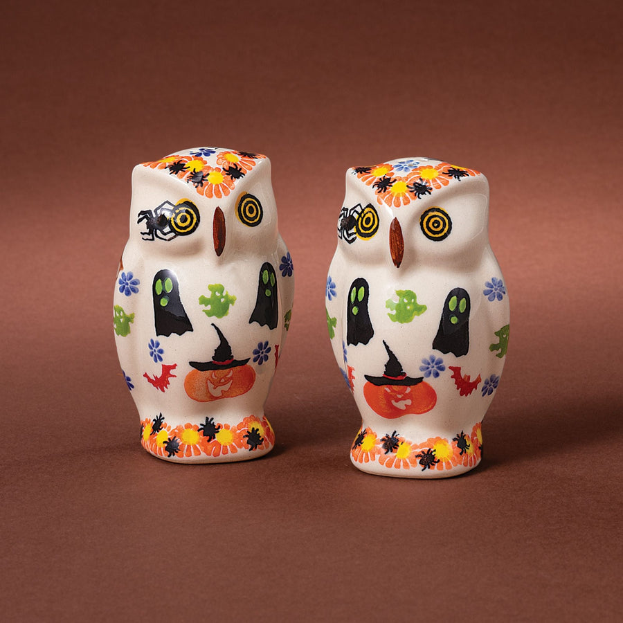 2023 Edition Halloween Polish Pottery Owl Salt & Pepper Shakers