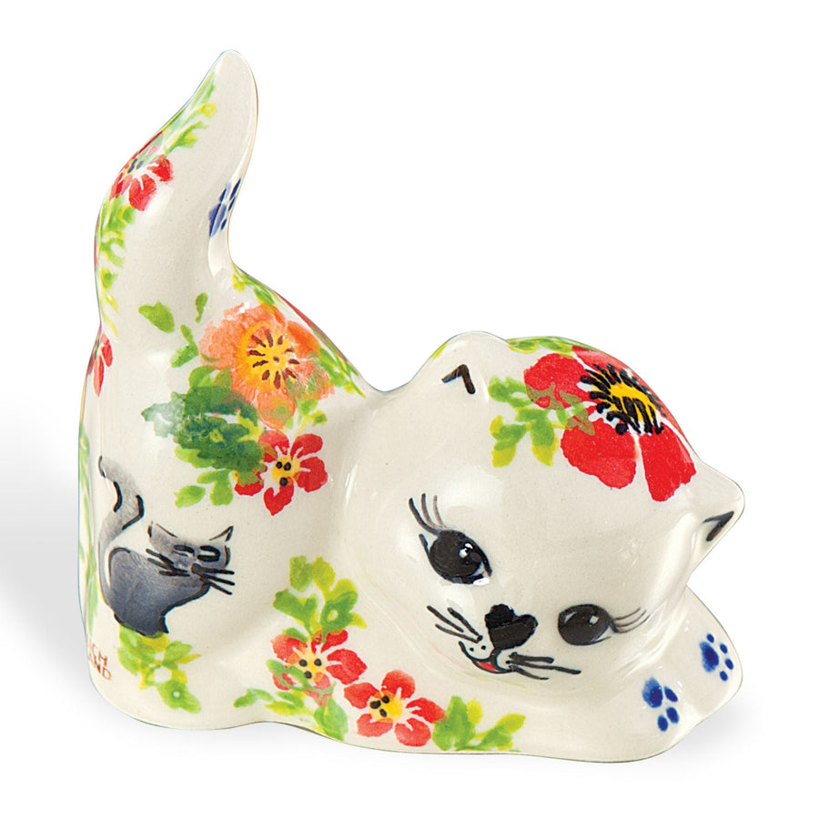 Polish Pottery ''Flowers & Felines'' Cat