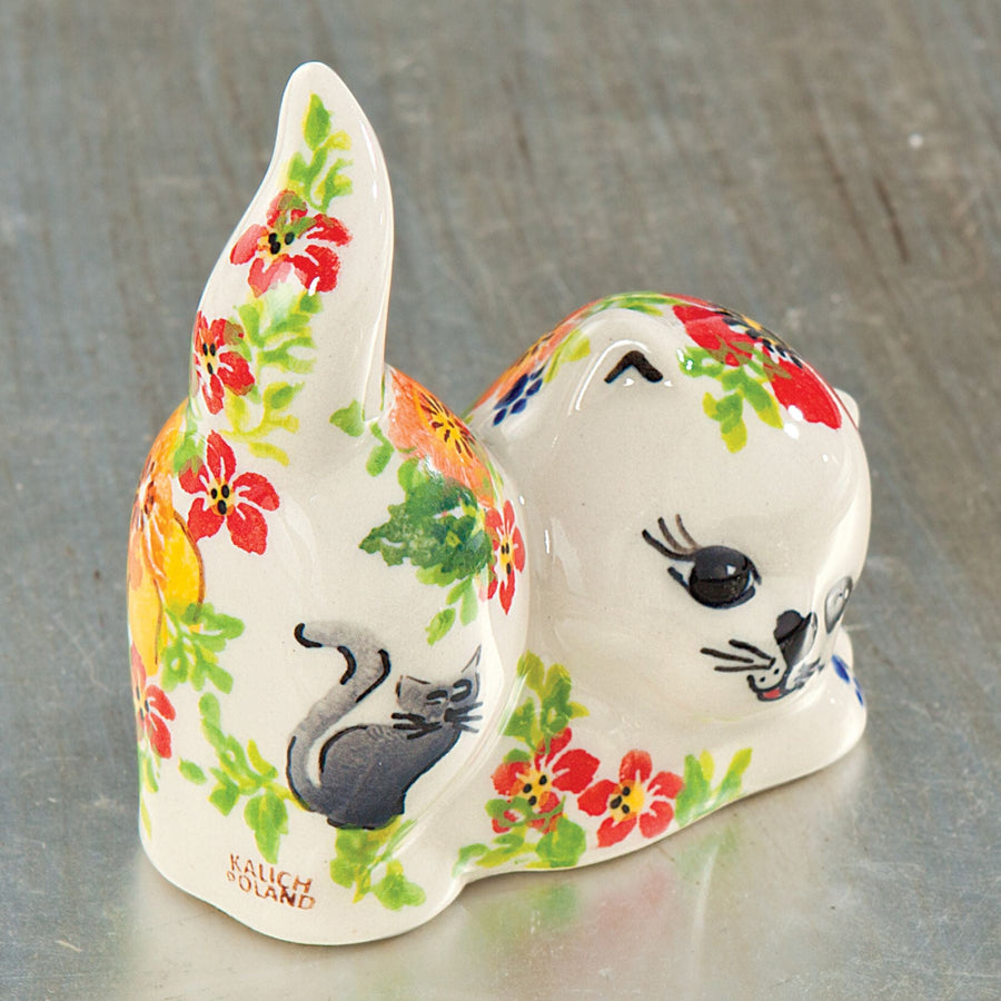 Polish Pottery ''Flowers & Felines'' Cat