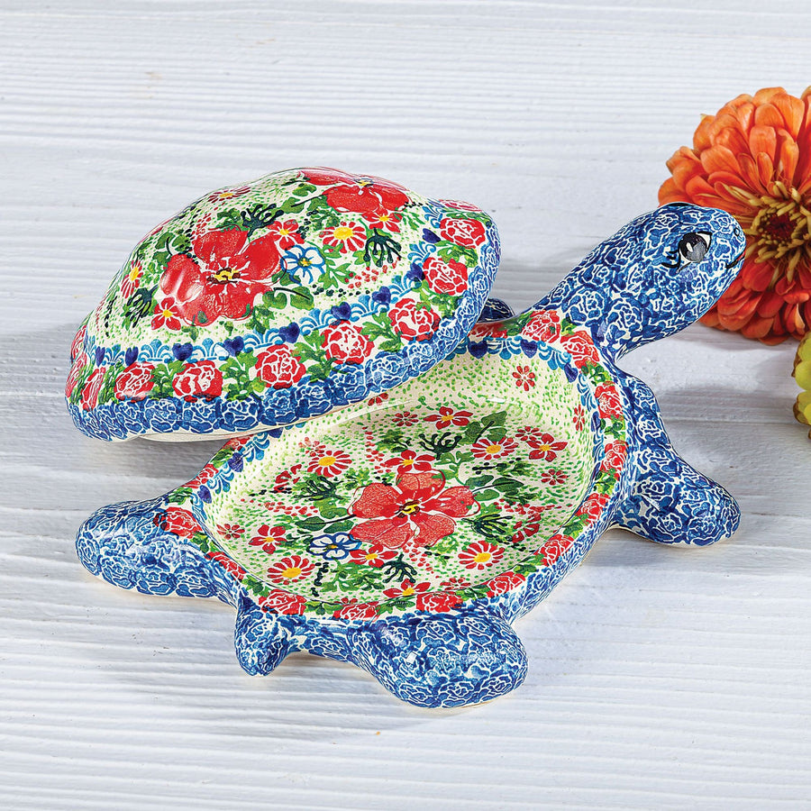 Polish Pottery Gizela Floral Turtle Keepsake Box