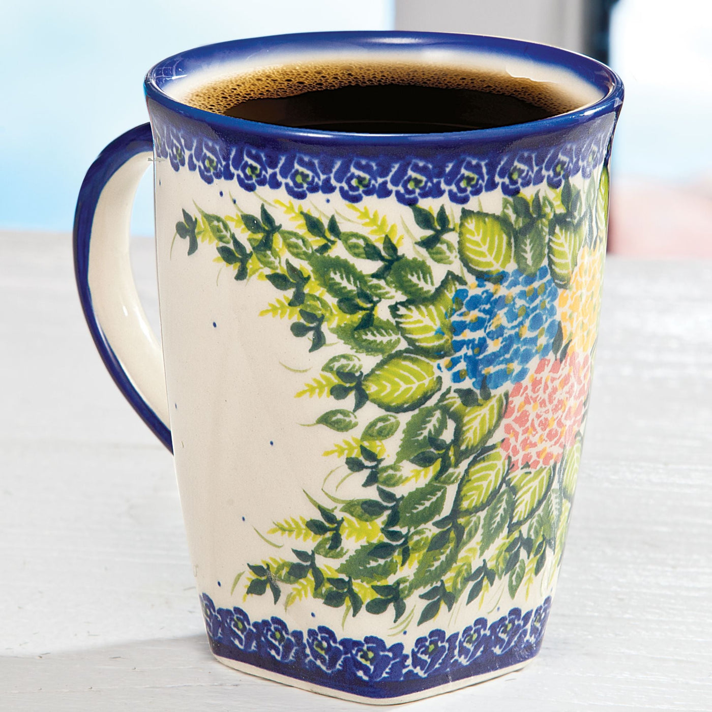 Polish Pottery ''Wild Hydrangea'' Floral Mug, 18oz.