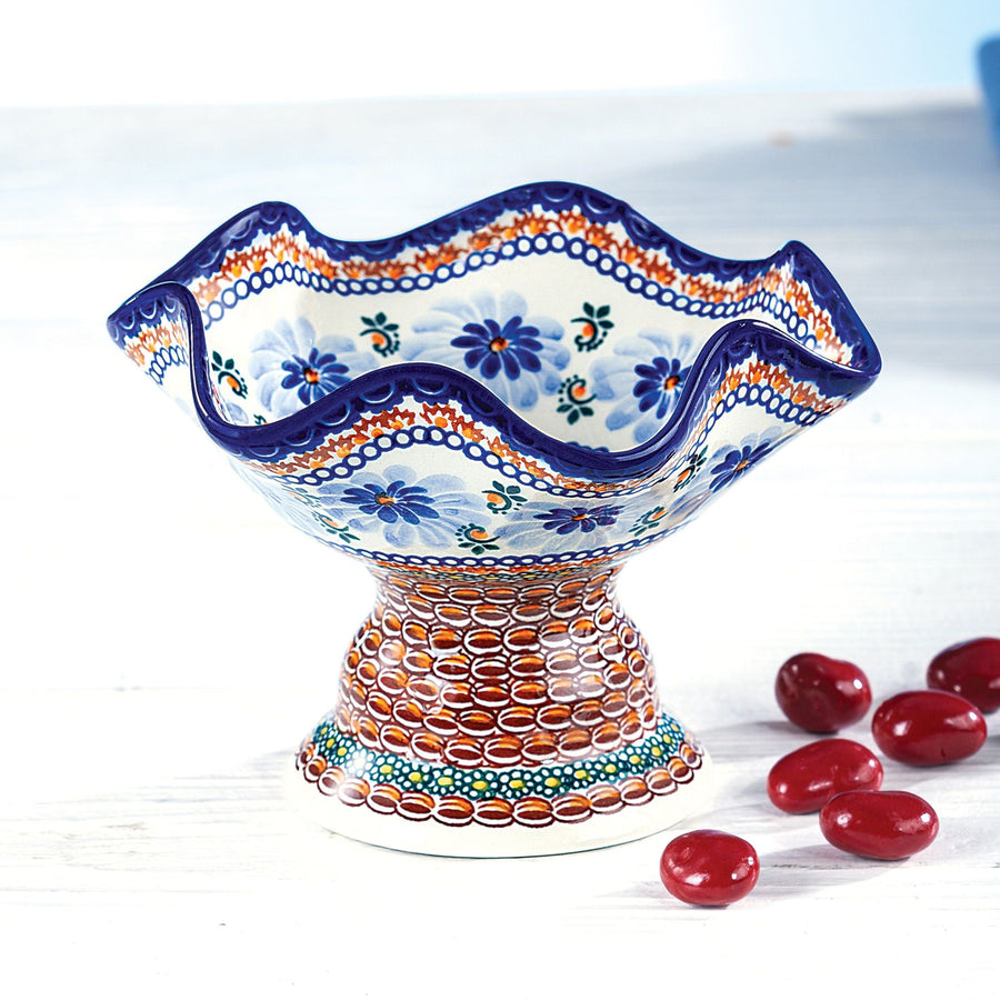 Oliwia Floral Polish Pottery Pedestal Bowl