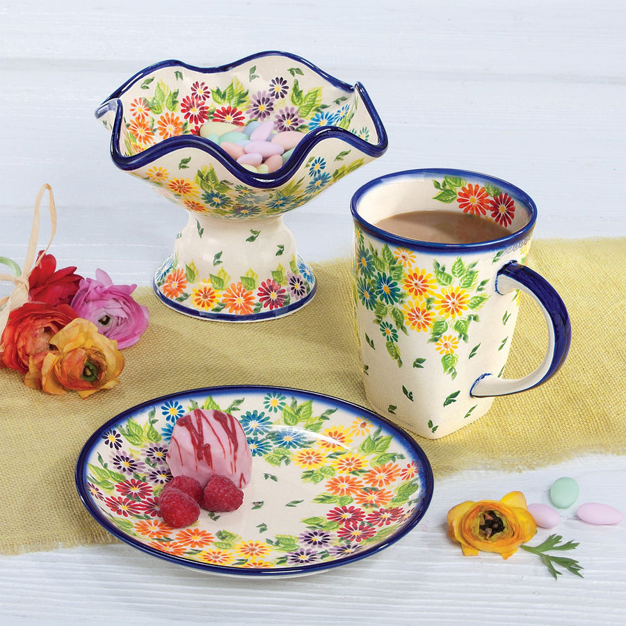 Polish Pottery Flower Shop Floral Pedestal Bowl