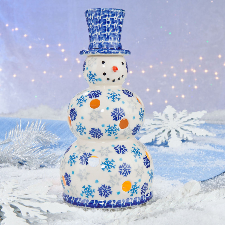 Polish Pottery ''Snow Day'' Snowman Luminary