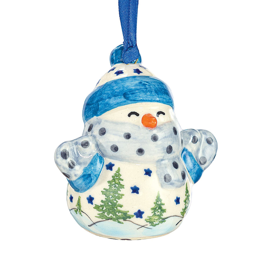 Polish Pottery Pine Tree Snowman Ornament